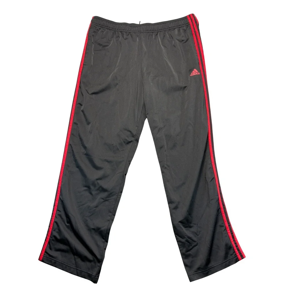 Adidas Mens 2XL Track Pants Black Red 3-Stripe Athletic Activewear Joggers